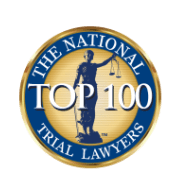 Emblem with "The National Trial Lawyers Top 100" text, featuring a scale-holding figure in the center.